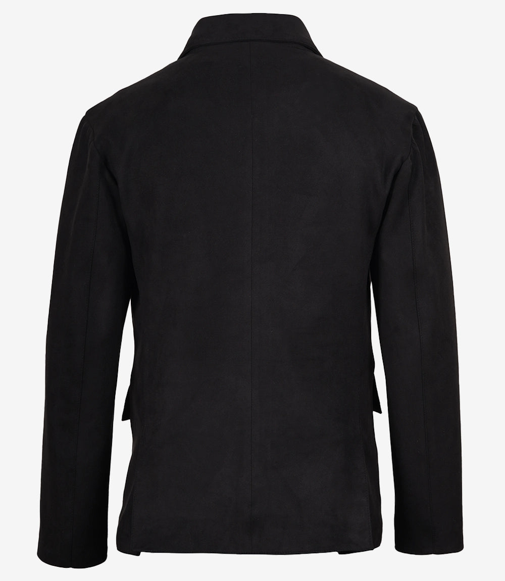 Men's Black Faux Suede Two-Button Notch Lapel Blazer Jacket