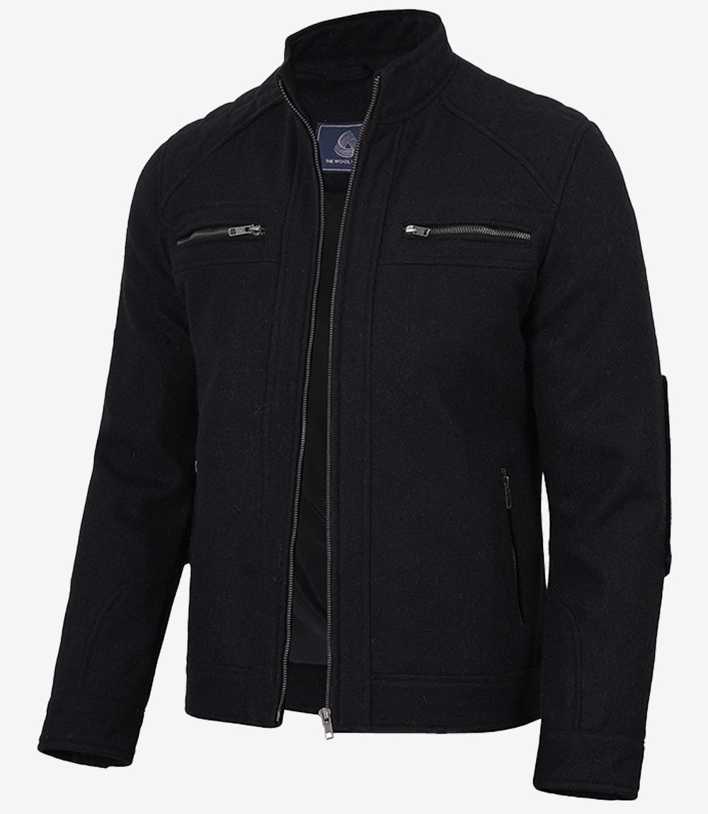 Men's Black Wool Café Racer Jacket