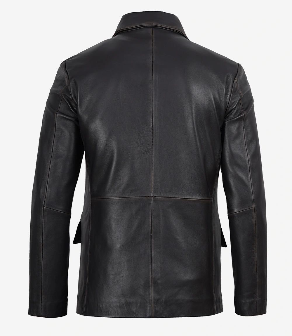 Men's 2 Button Vintage Brown Rub-Off Leather Blazer