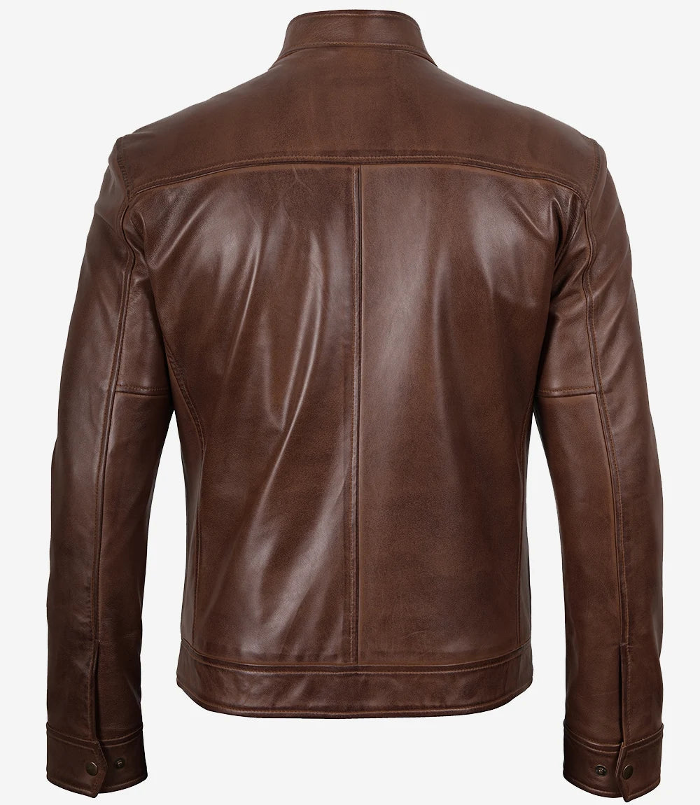 Mens Real Leather Cognac Biker Style Leather Jacket