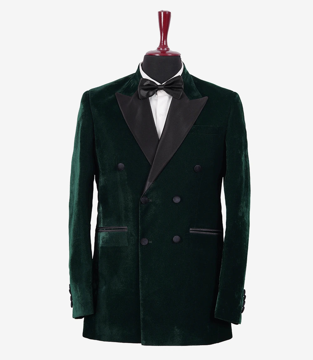 Elvis Men's Green Velvet Double-Breasted Tuxedo with Peak Lapel