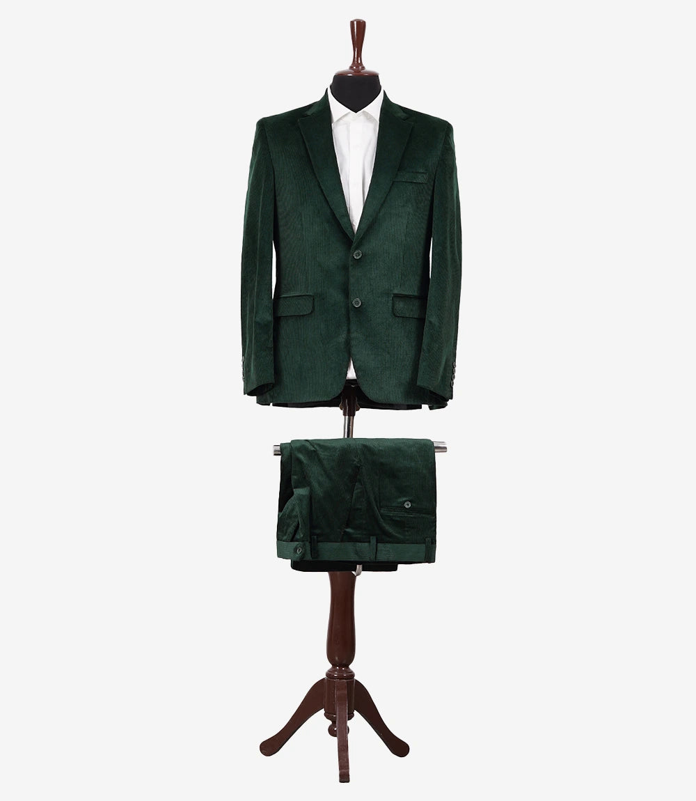 Men's Green Corduroy Two-Piece Suit – Notch Lapel Blazer