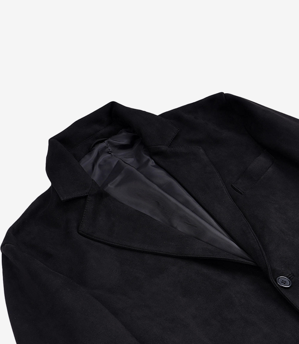 Men's Black Faux Suede Two-Button Notch Lapel Blazer Jacket