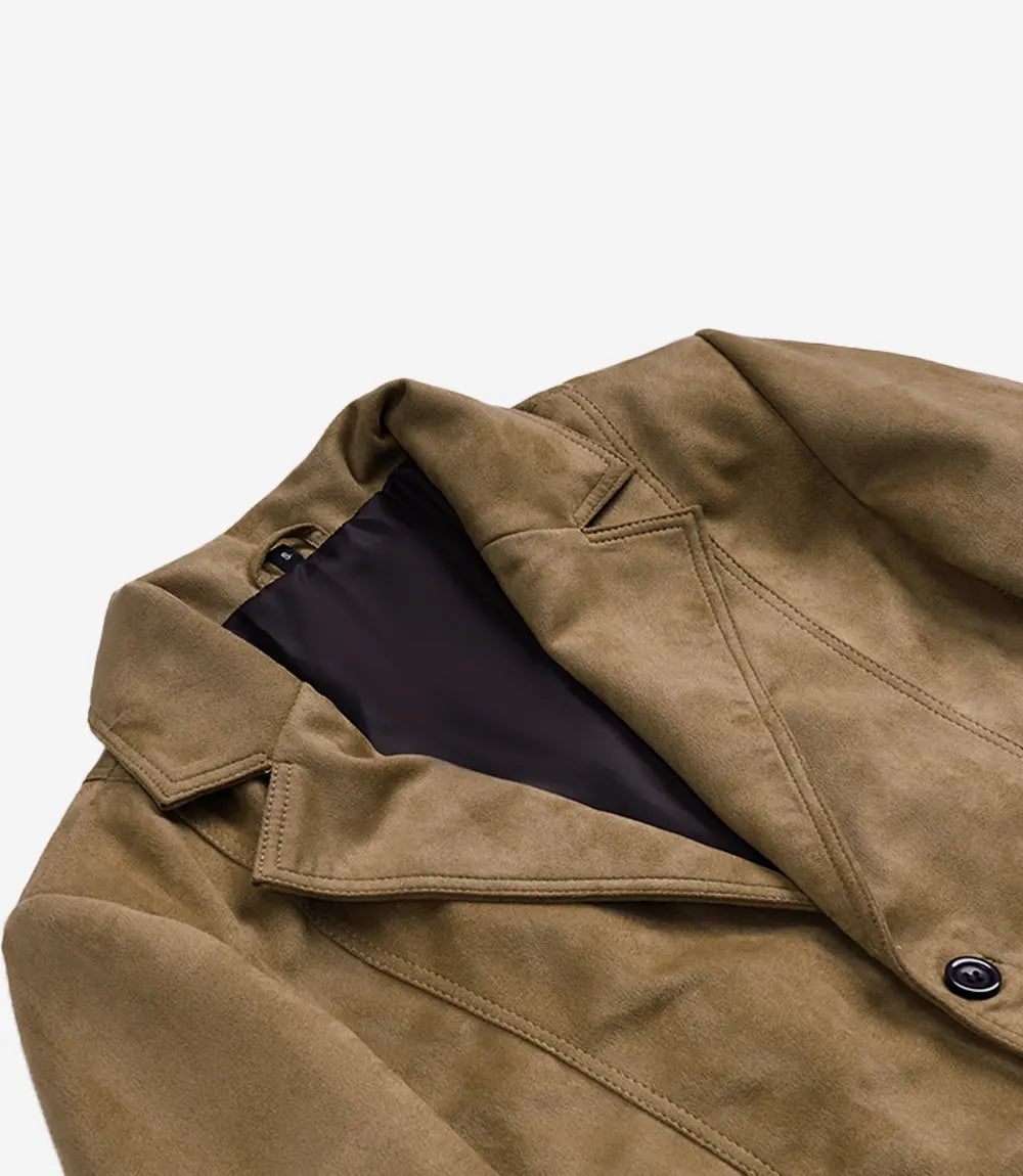 Men's Camel Faux Suede Two-Button Blazer