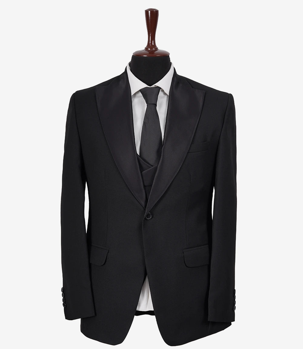 Men's Slim Fit Peak Lapel Black 3-Piece Tuxedo