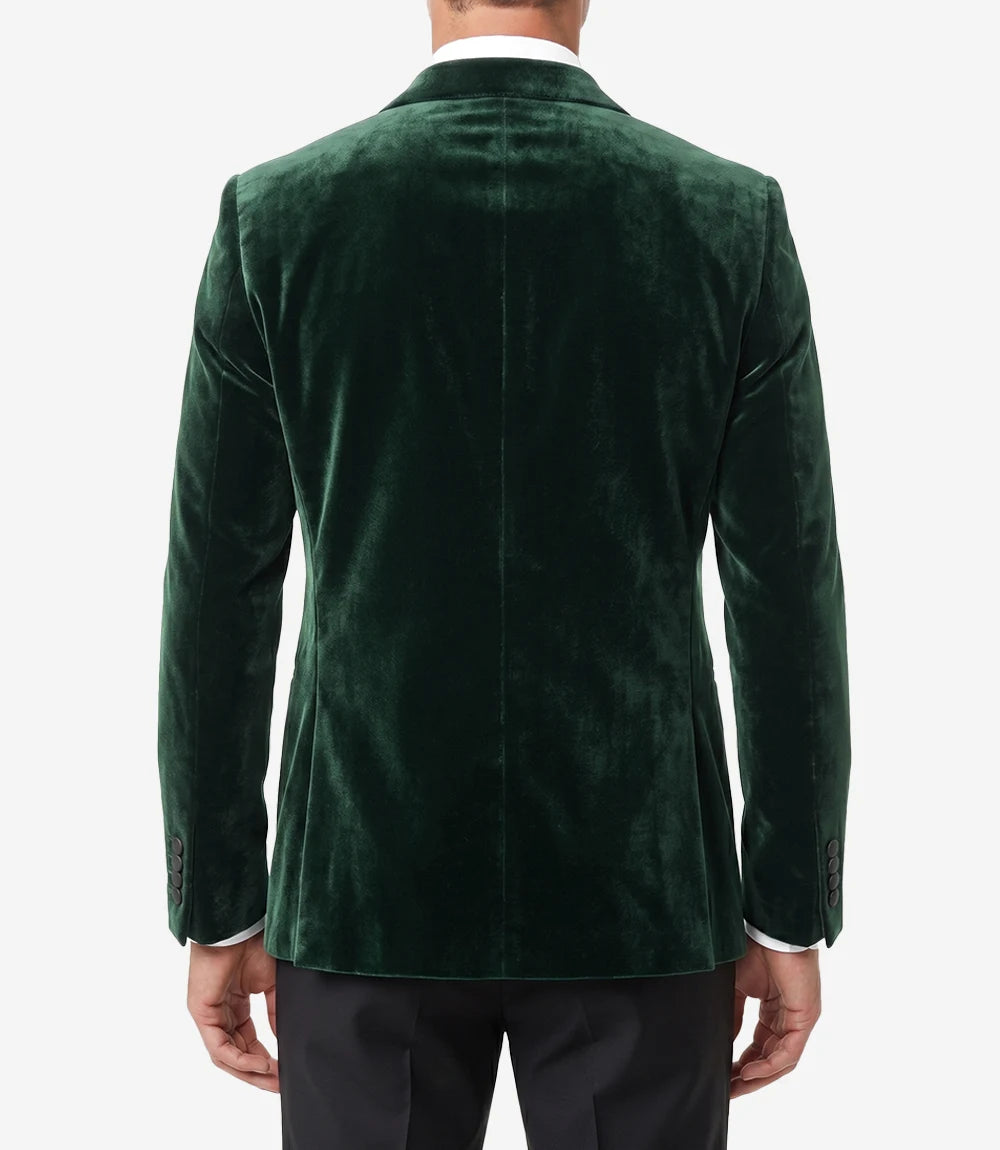 Lance Mens Green Velvet Single Button Tuxedo with Peak Lapel