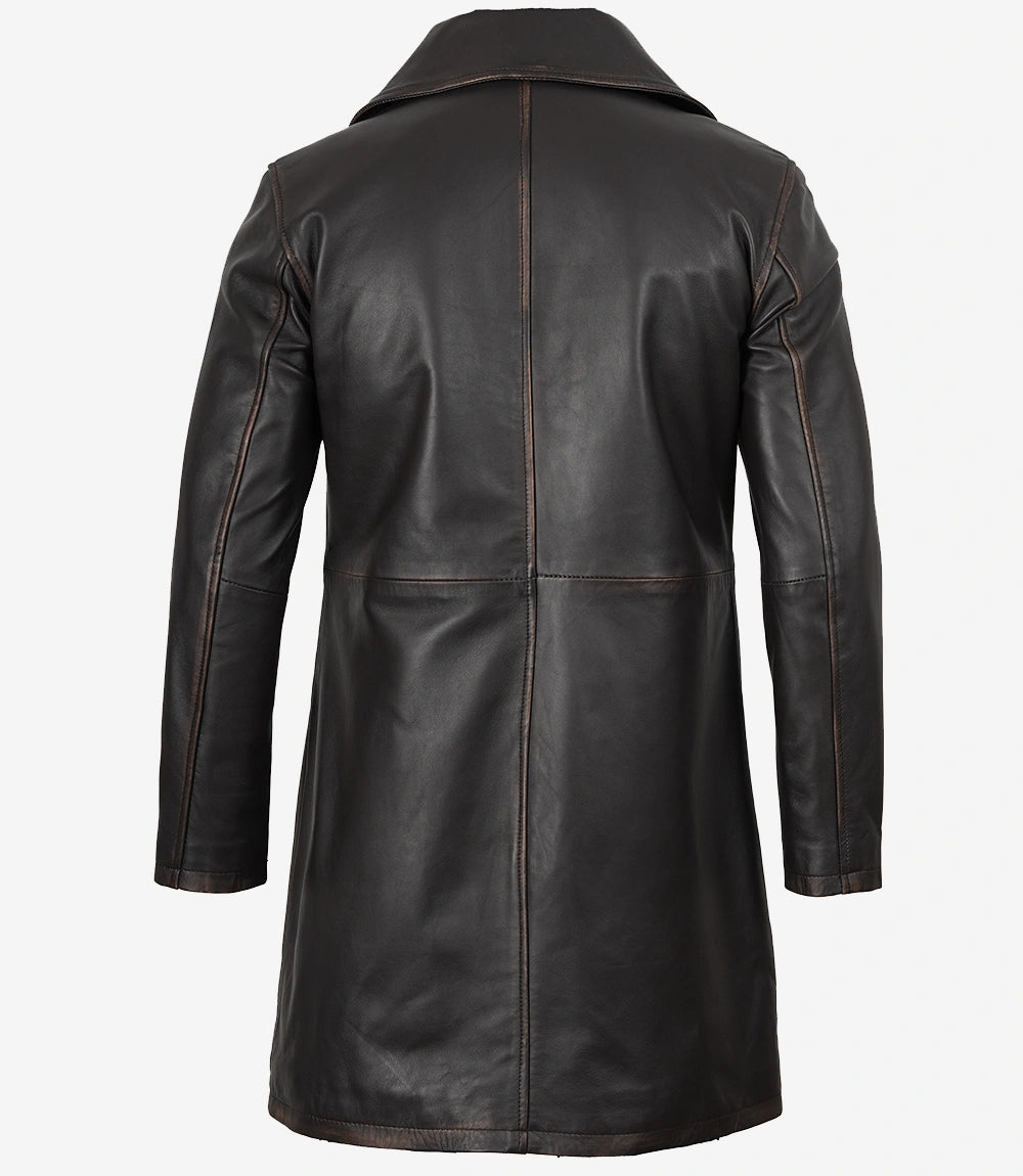 Mens Real Leather Distressed Brown Car Coat