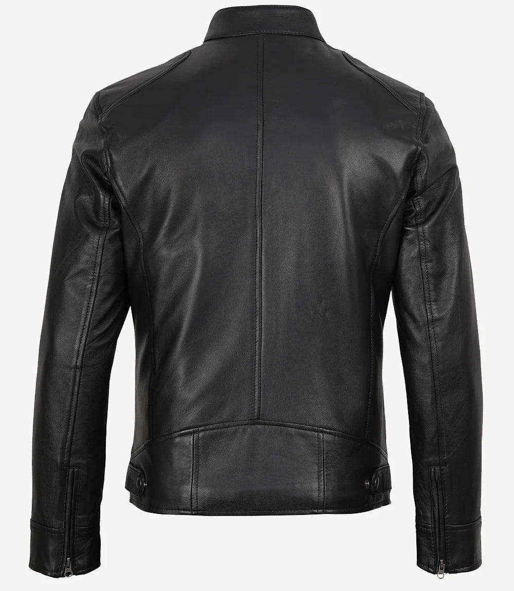 Men's Black Real Lambskin Leather Biker Style Jacket