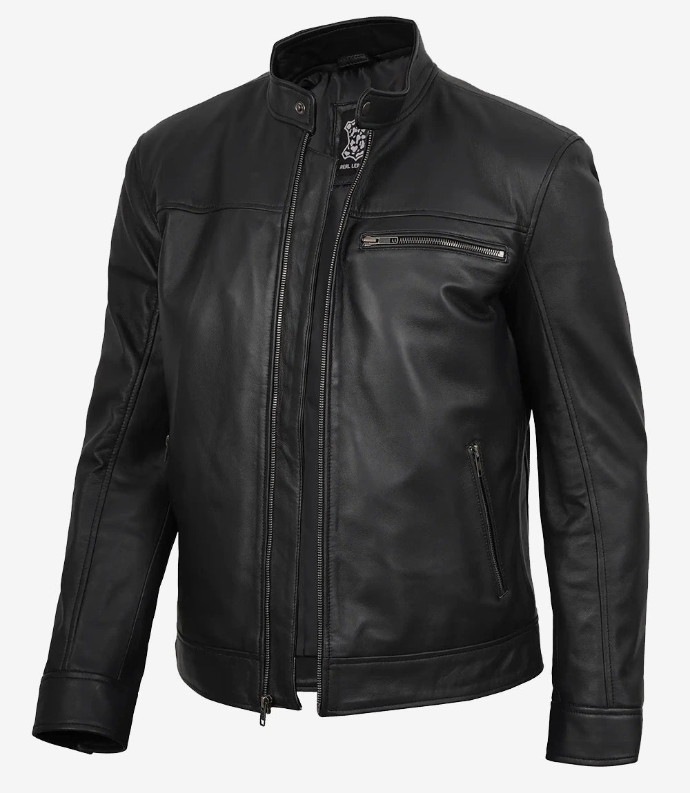 Men's Bickford Black Leather Jacket – Real Lambskin