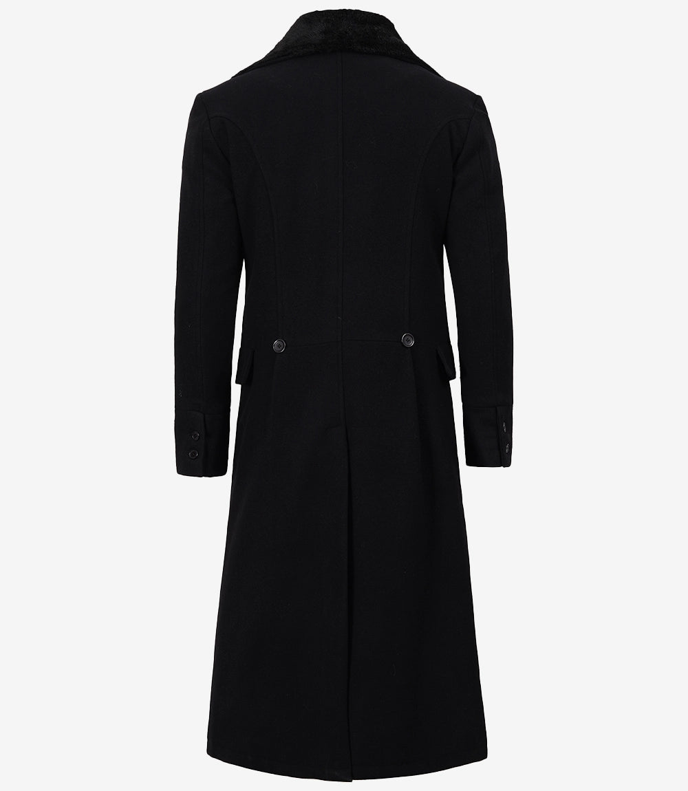 Men's Black Wool Double-Breasted Long Coat