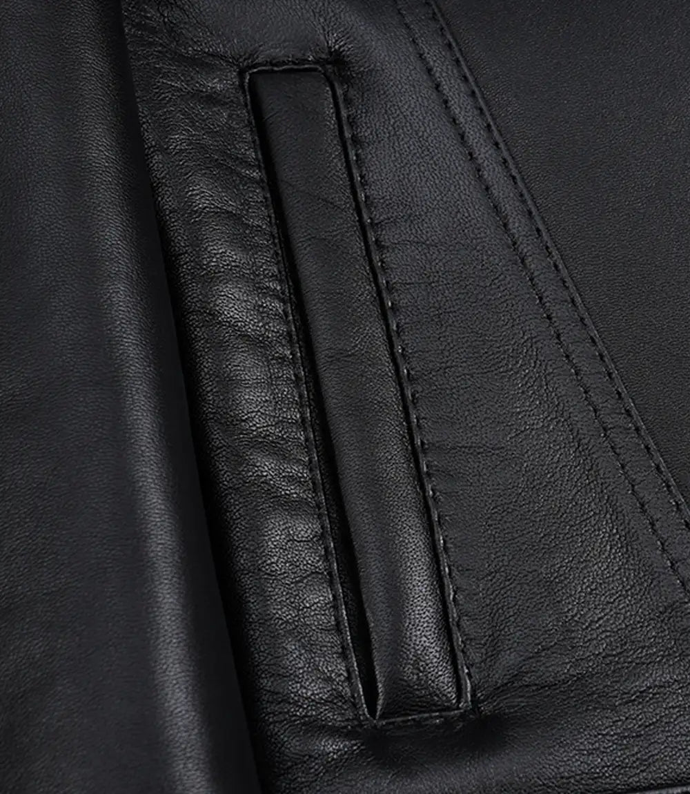Women's Black Leather Trucker Jacket with Sherpa Lining