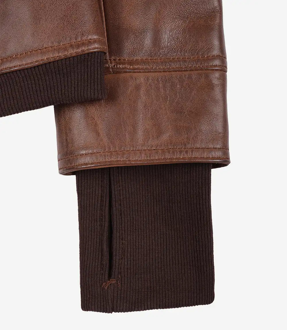 Women's Cognac Wax Bomber Leather Jacket With Removable Hood
