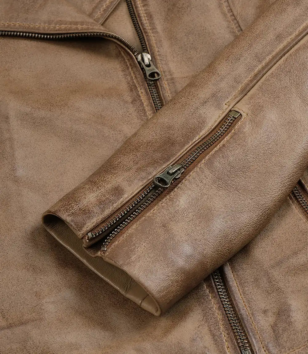 Women's Real Leather Camel Brown Biker Style Jacket