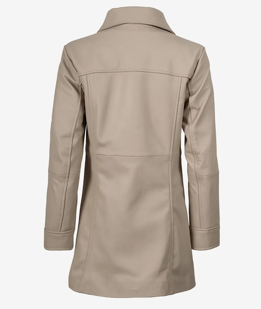 Women's Real Lambskin Leather 3/4 Length Beige Coat