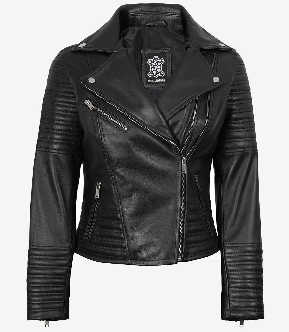 Women's Real Leather Black Asymmetrical Biker Style Jacket