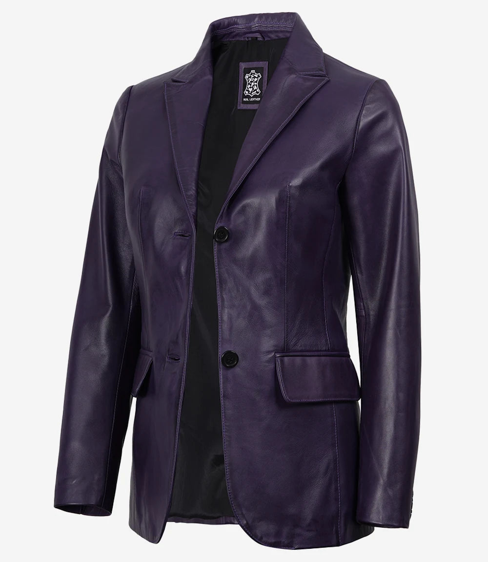 Women's Purple Waxed Leather Blazer – Two Button Closure