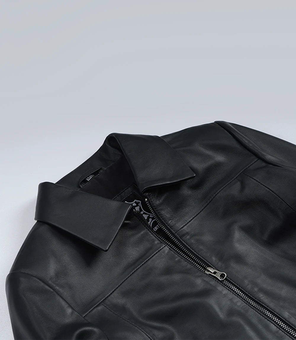 Women's Black Leather Harrington Jacket