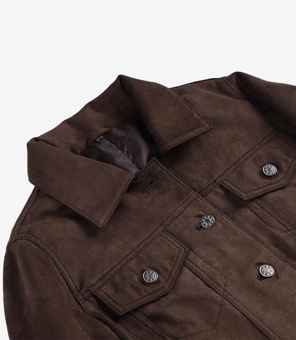 Womens' Dark Brown Faux Suede Trucker Jacket
