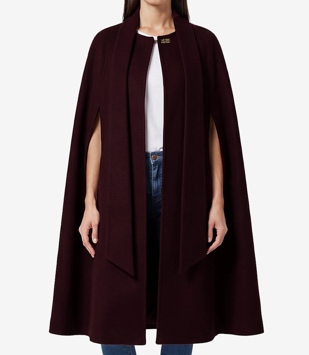 Women's Wool Blend Burgundy Cape Overcoat