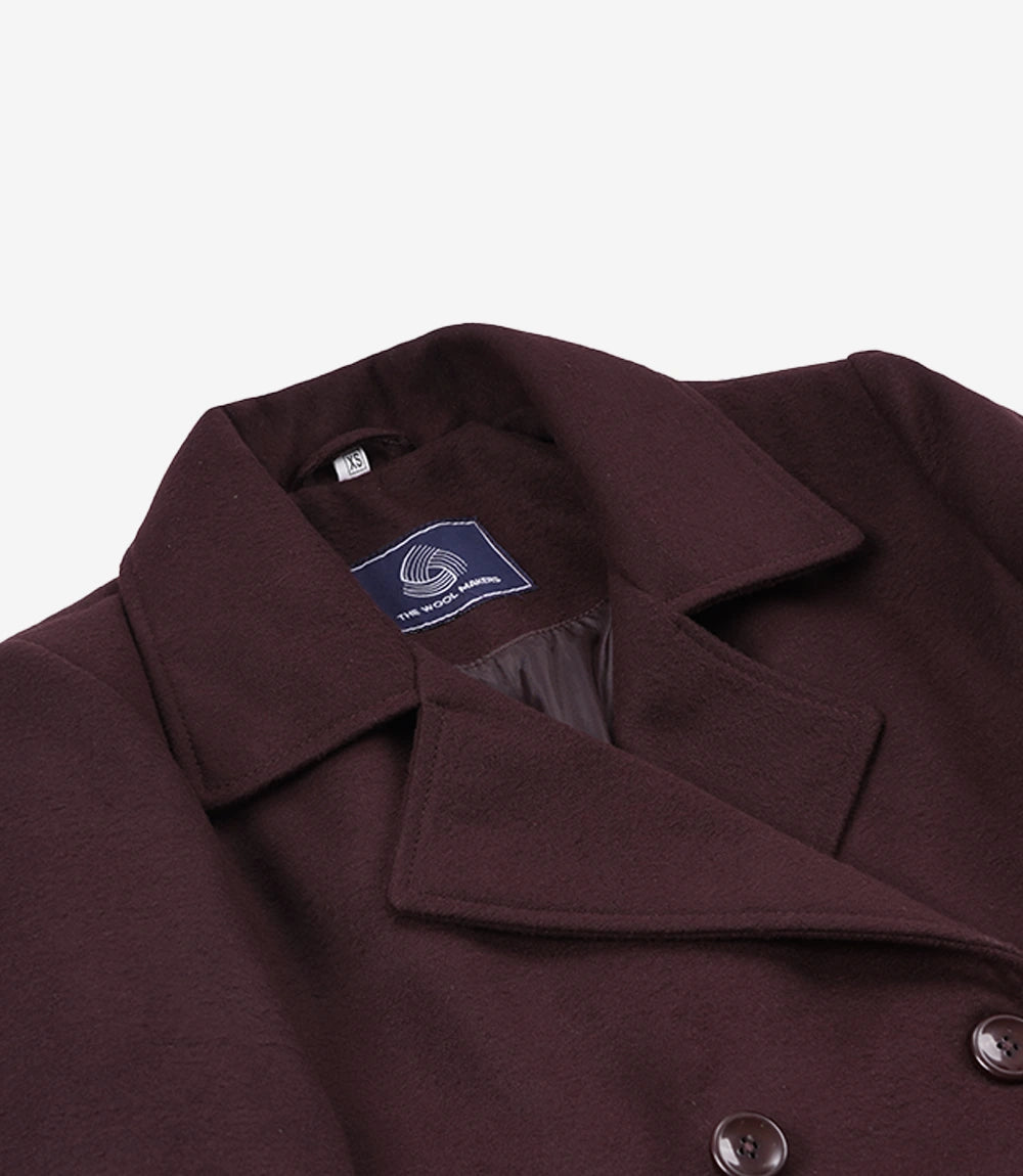 Women's Burgundy Wool Peacoat – Double-Breasted
