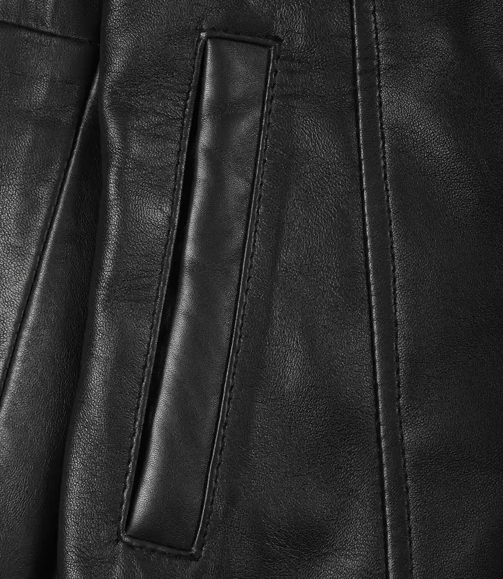 Womens Black Long Leather Coat