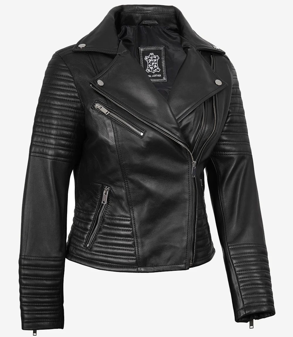 Women's Real Leather Black Asymmetrical Biker Style Jacket