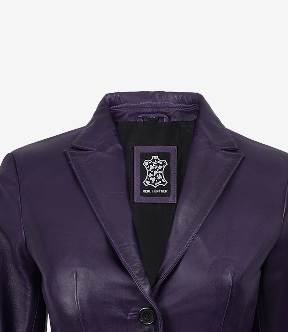 Women's Purple Waxed Leather Blazer – Two Button Closure