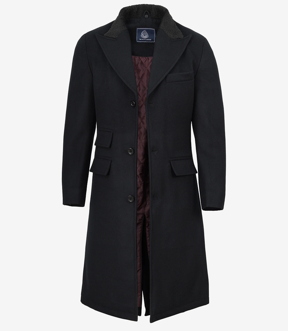 Shelby Men's 1920's Gangster Classic Black Coat - Wool Overcoat