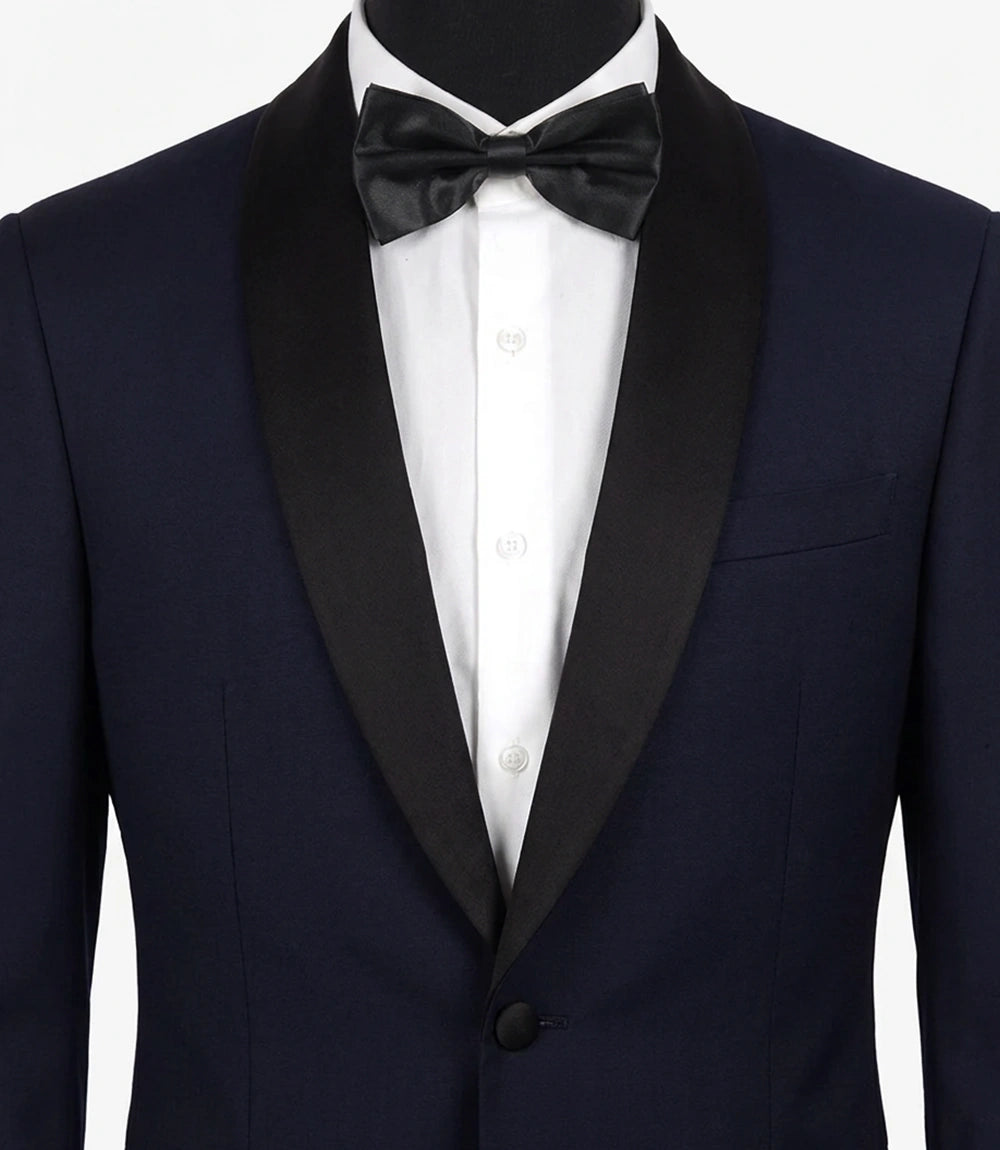 Men’s Blue Tuxedo Jacket with Black Satin Shawl Lapel