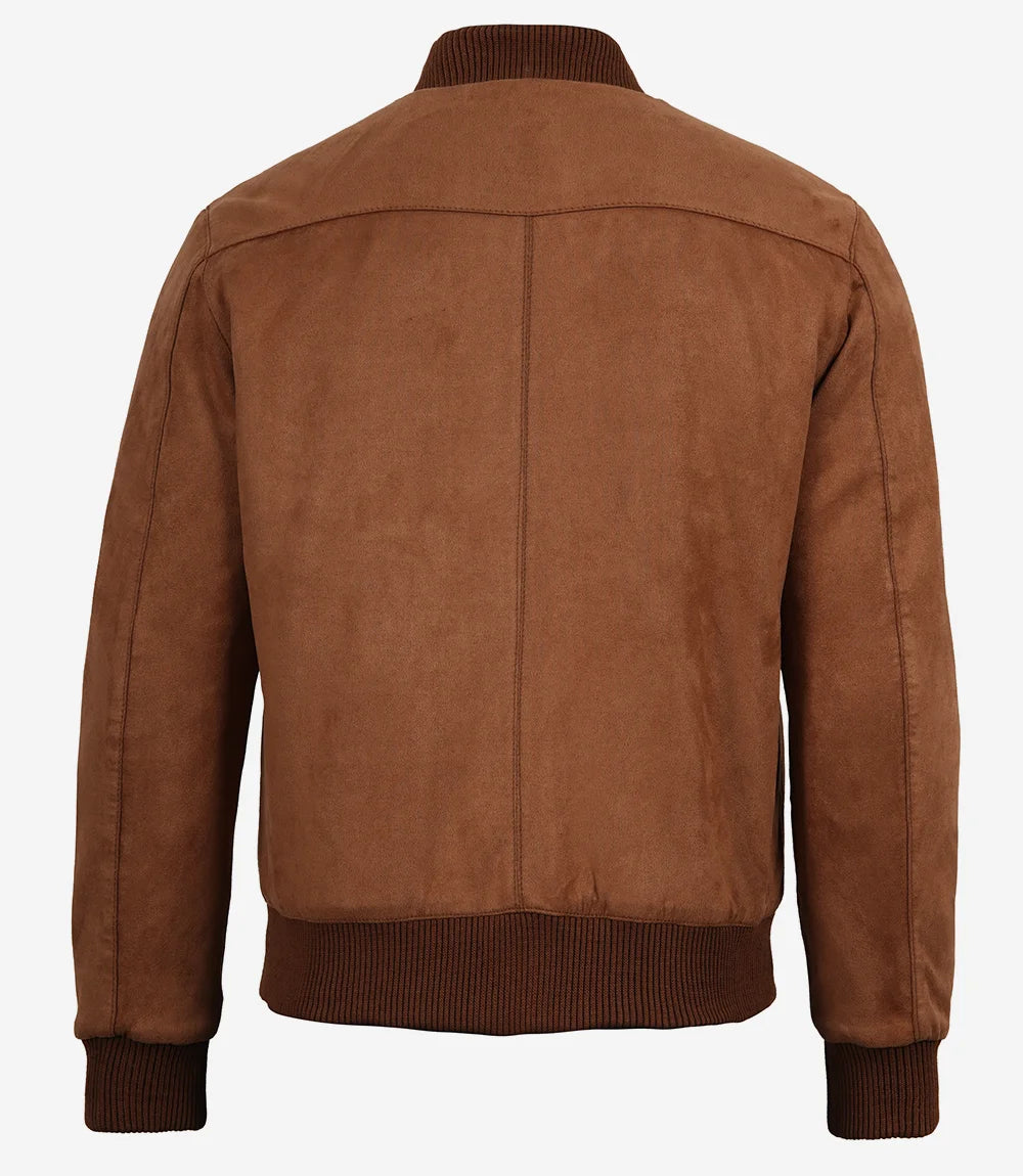 Men's Light Brown Faux Suede Bomber Jacket