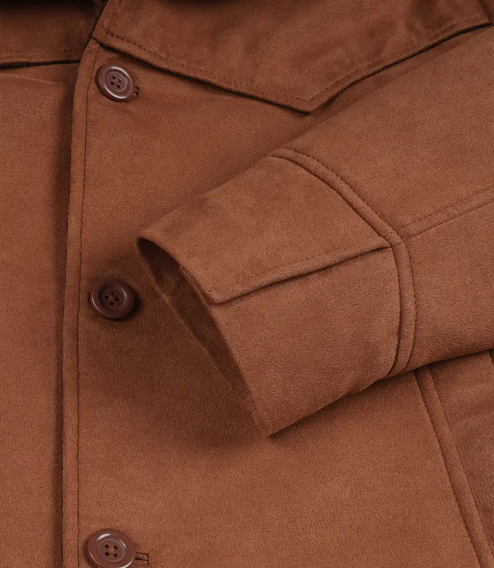 Men's Light Brown Faux Suede Jacket with Western Detail