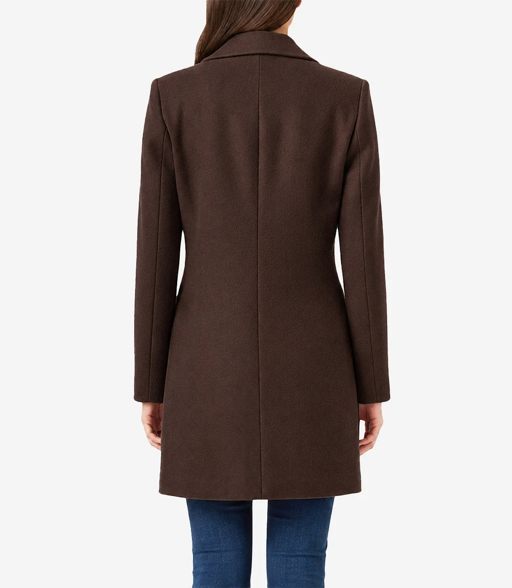 Barbara Women's Mid Length Brown Wool Coat - Brown - view 2