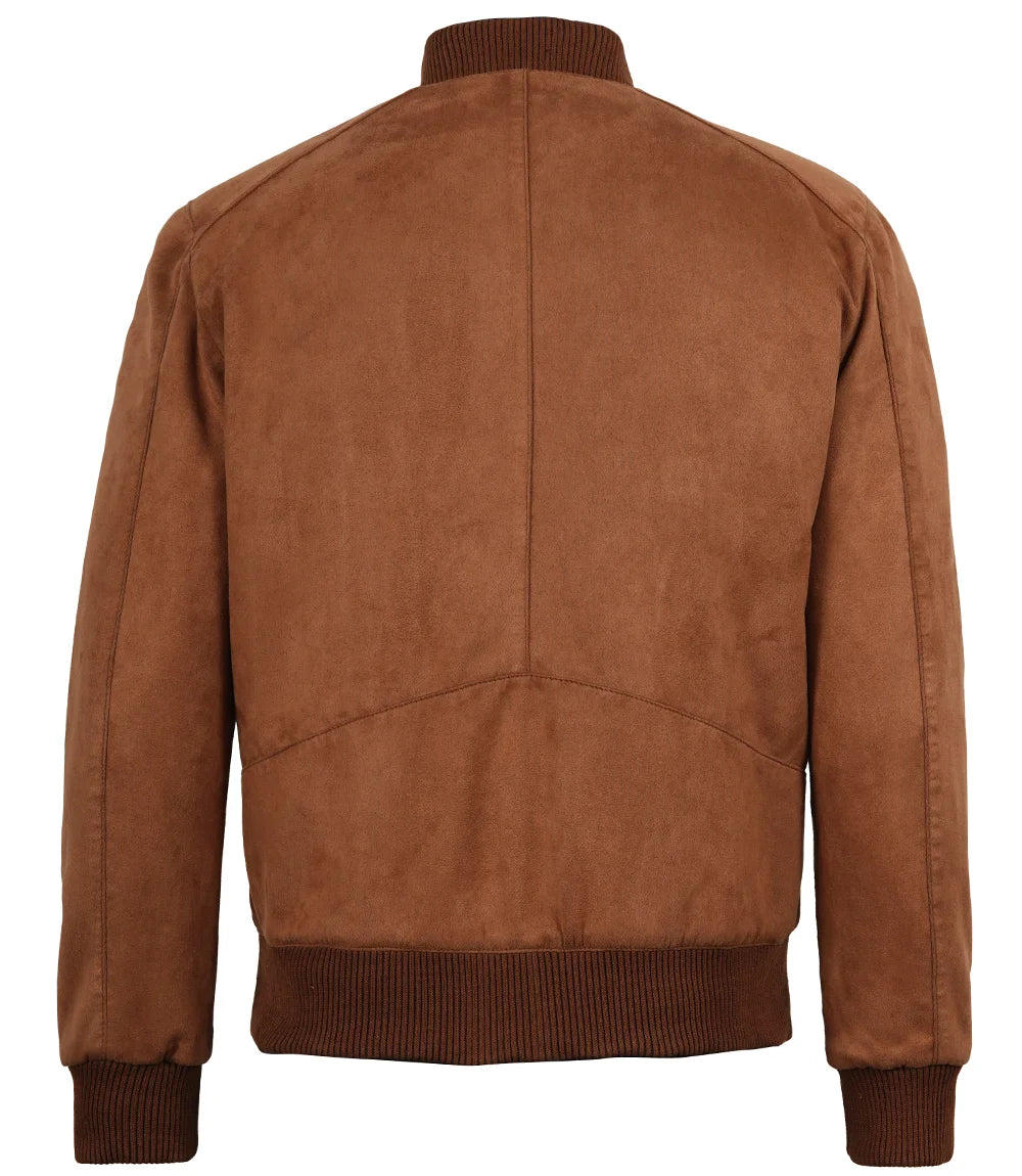 Men's Light Brown Faux Suede Bomber Jacket