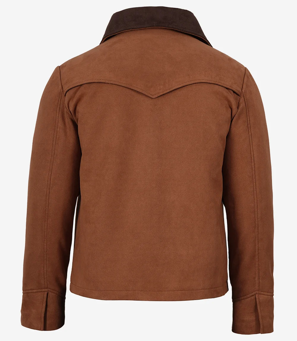 Men's Light Brown Faux Suede Jacket with Western Detail