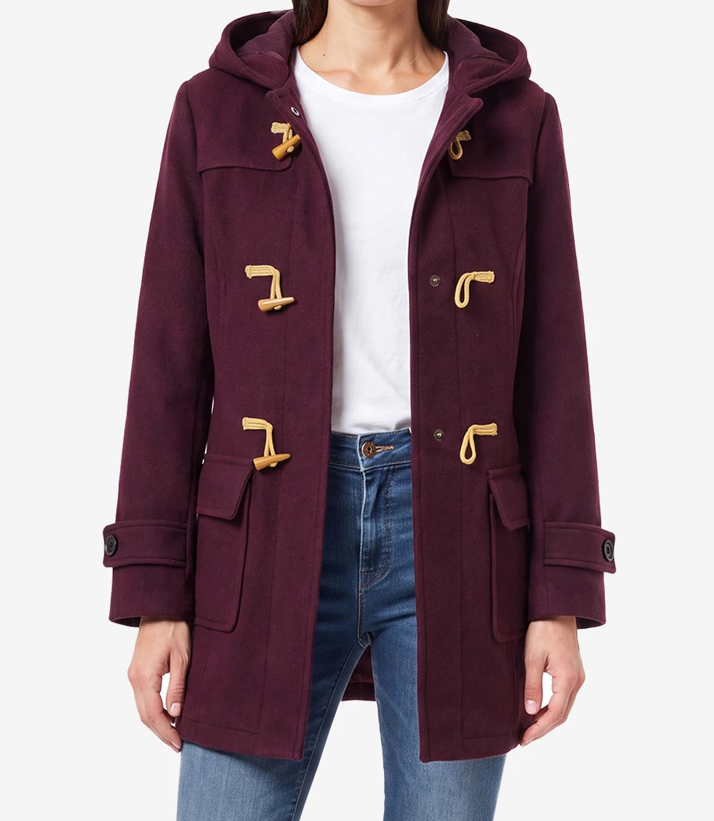 Suzanne Women’s Burgundy Hooded Duffle Wool Coat