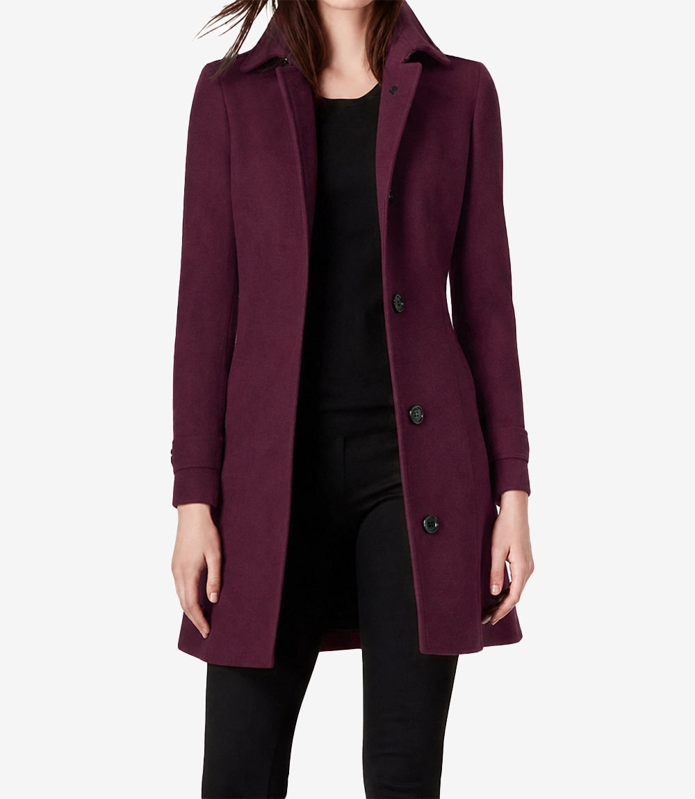 Josephine Women's Mid Length Burgundy Wool Coat