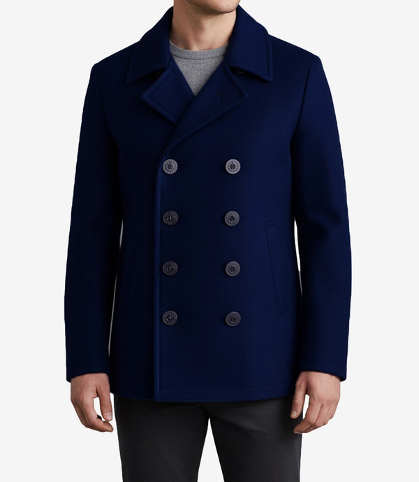 Gosett Men's Navy Blue Double Breasted Wool Coat