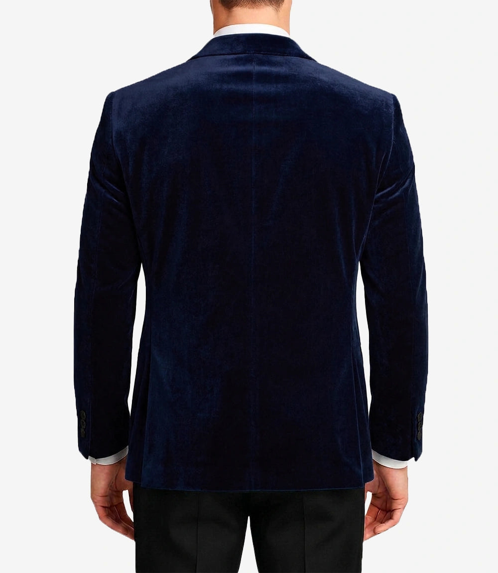 Men's Premium Dark Blue Velvet Tuxedo Jacket - Peak Lapel