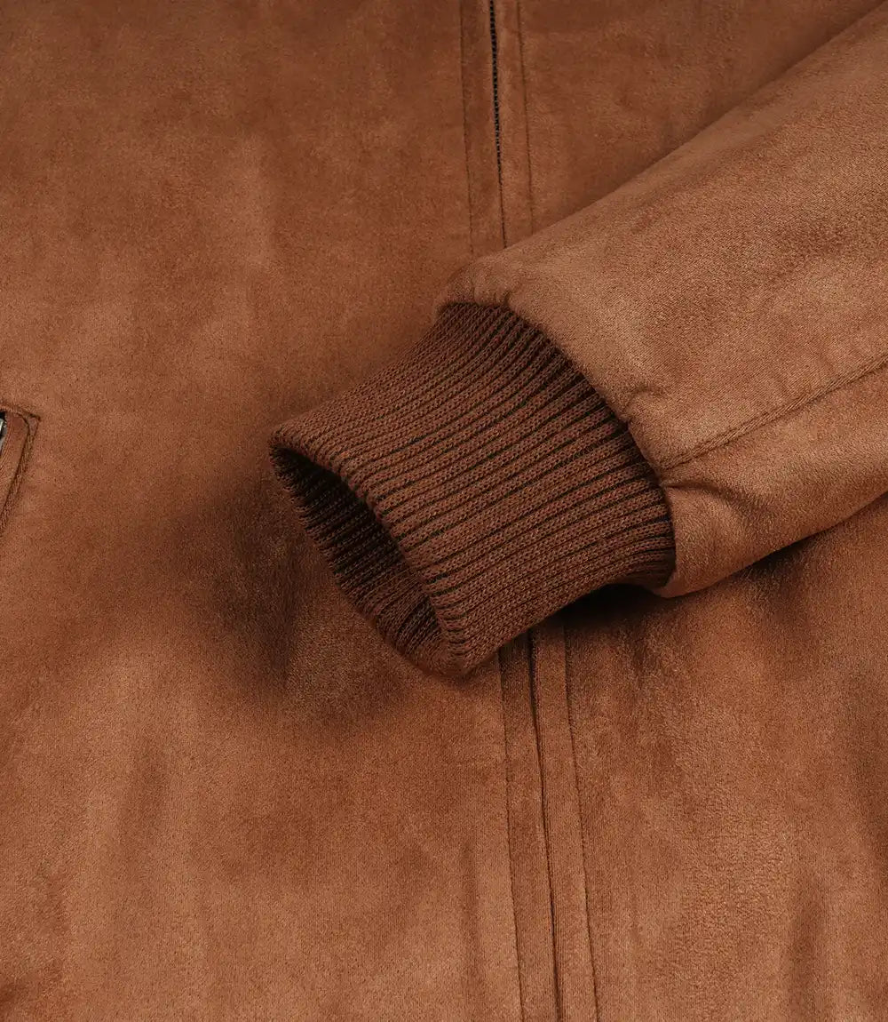 Men's Light Brown Faux Suede Bomber Jacket
