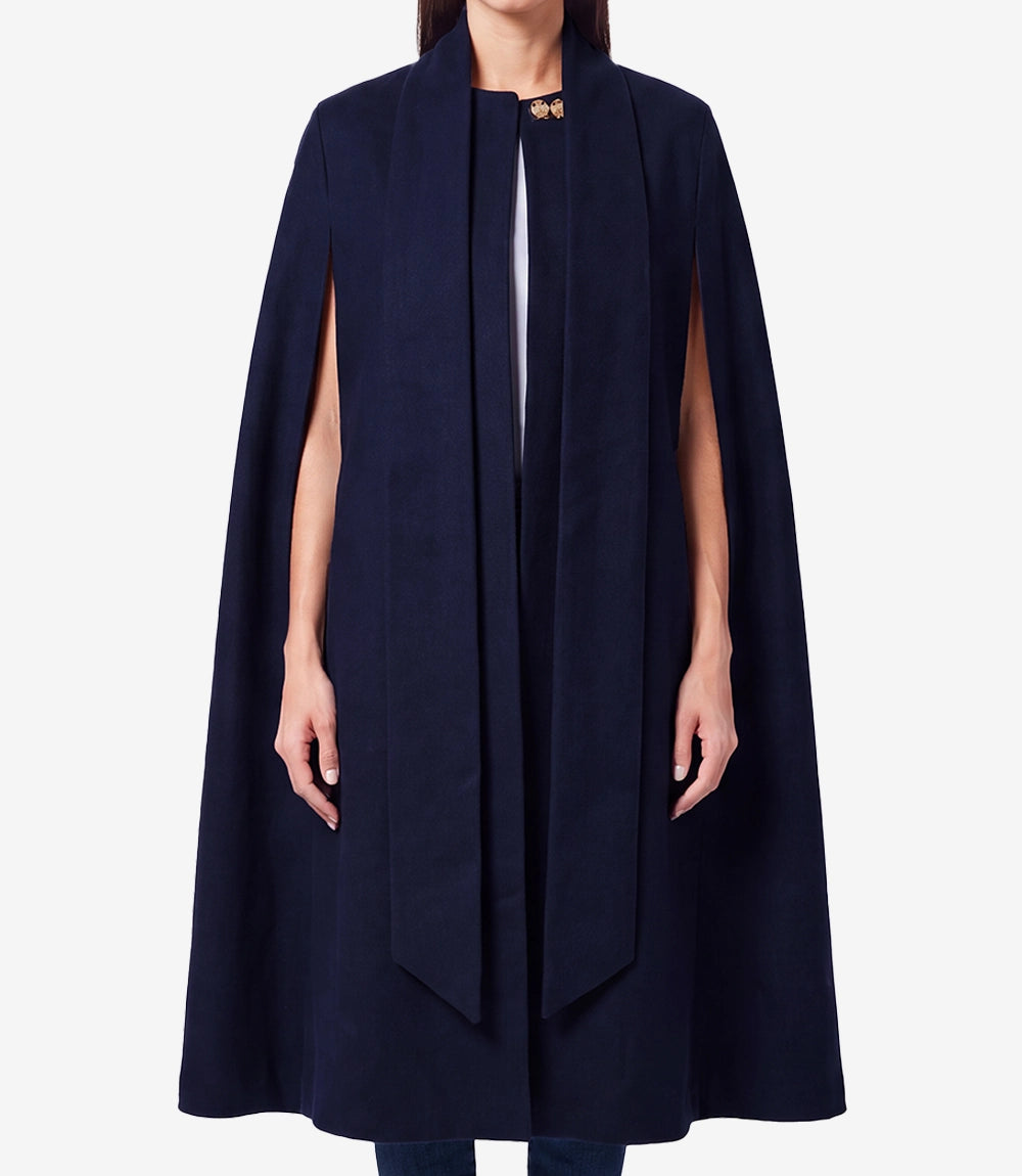 Marrie Women's Long Blue Wool Cape Coat