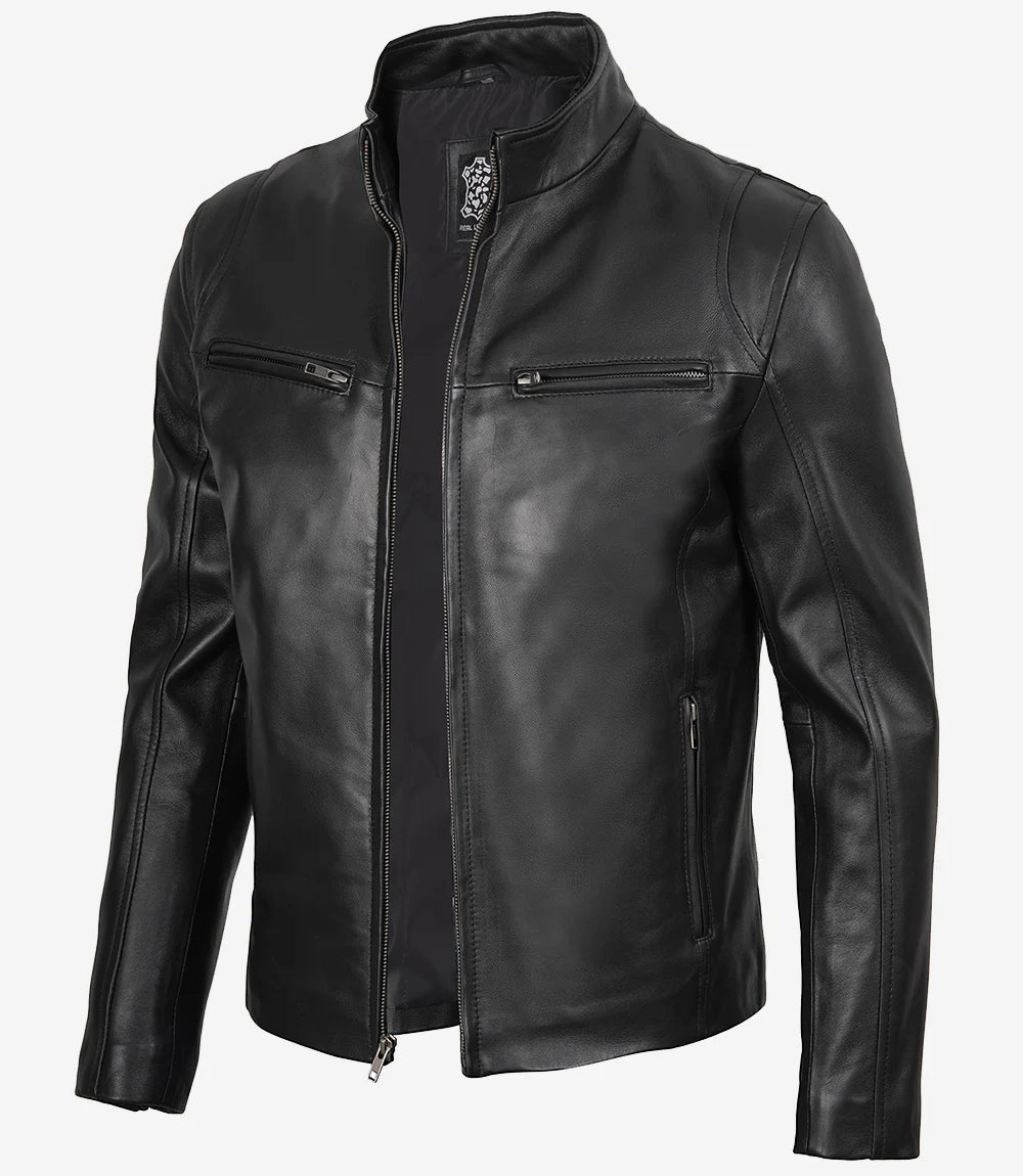 Men's Black Biker Style Leather Jacket