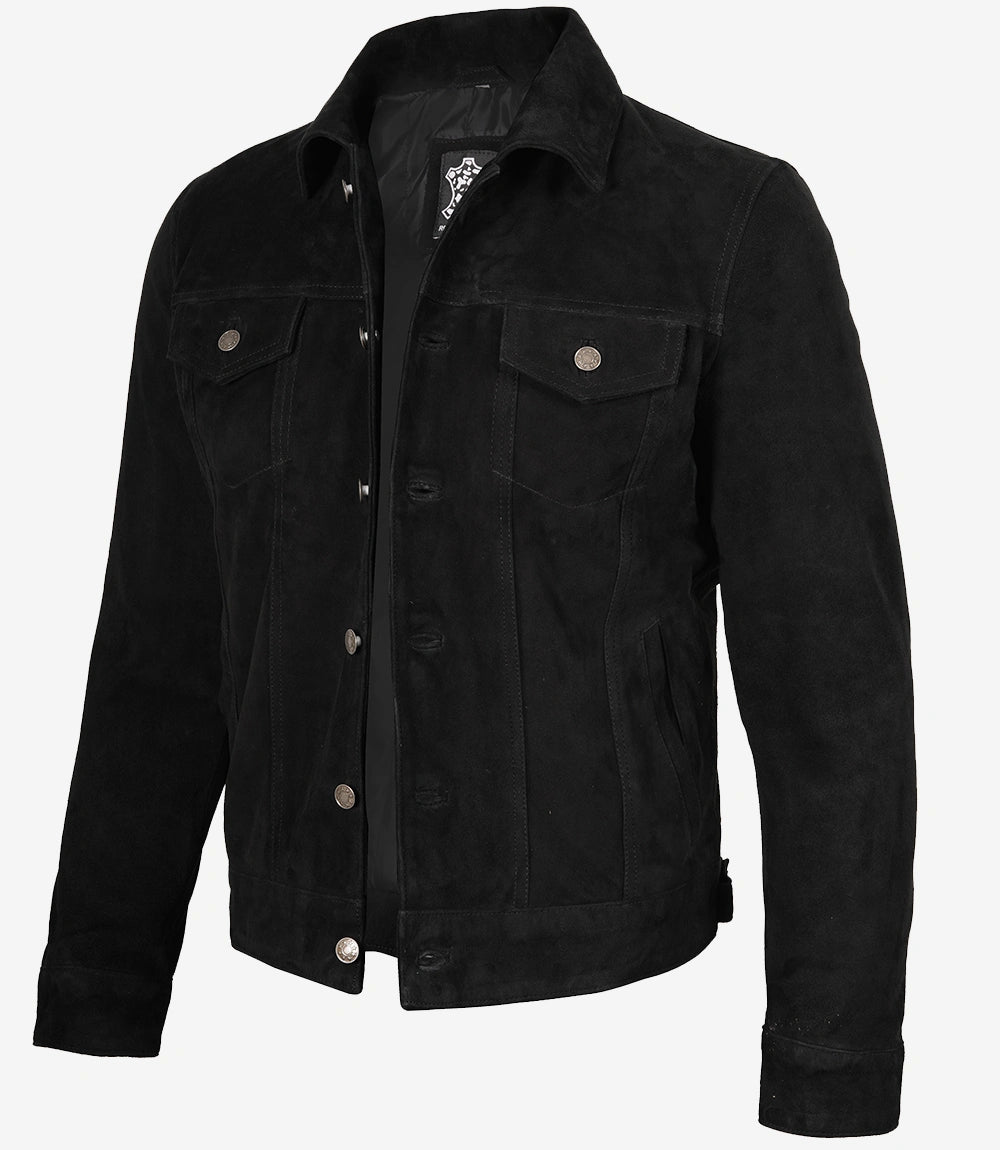 Mens Classic Black Suede Trucker Jacket