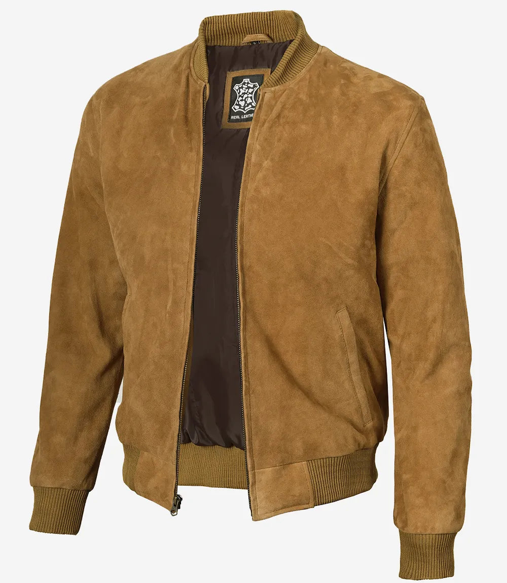 Men's Light Brown Suede Bomber Jacket