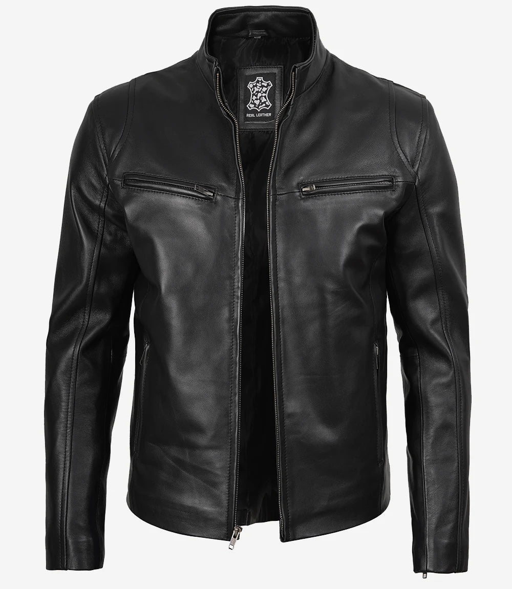 Men's Black Biker Style Leather Jacket