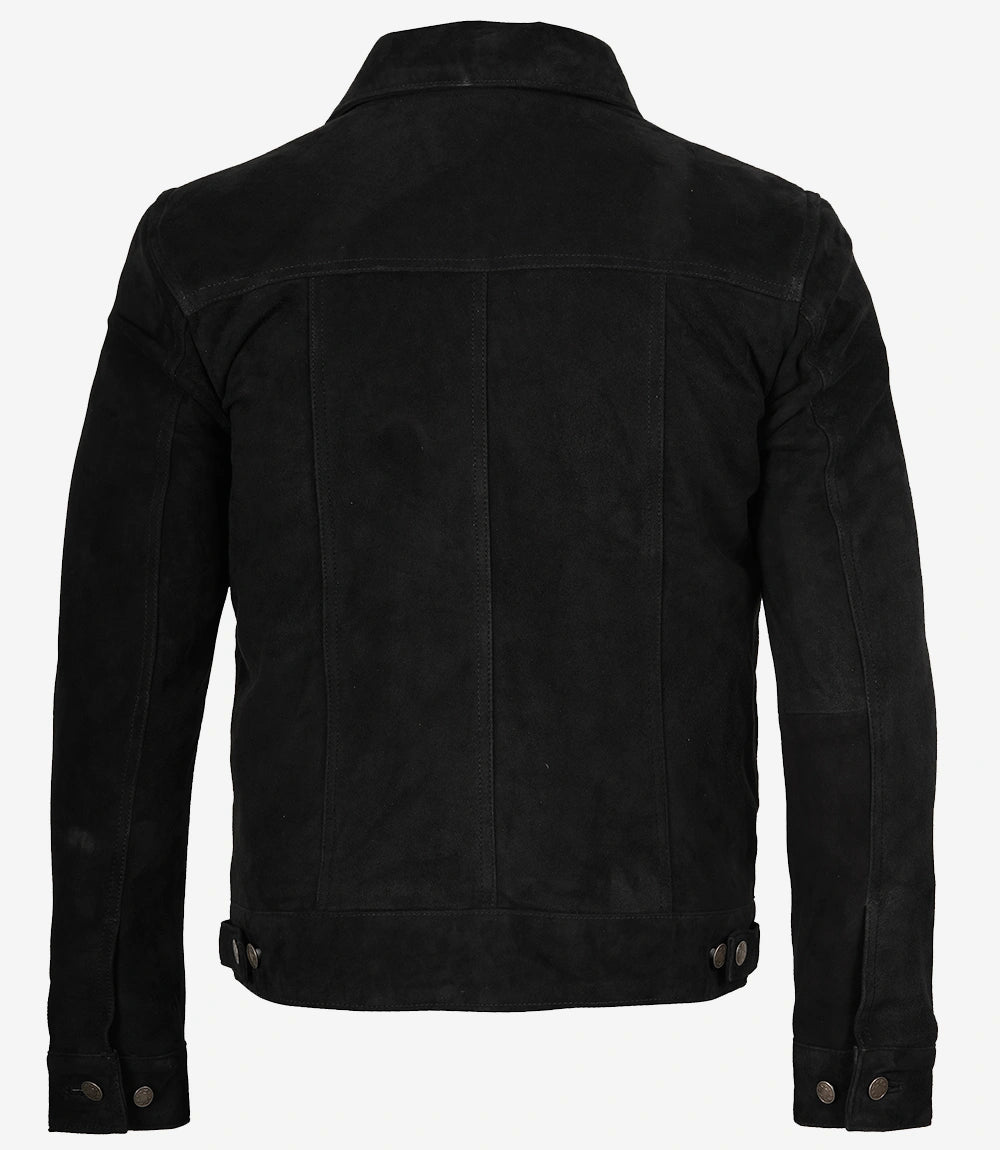 Mens Classic Black Suede Trucker Jacket