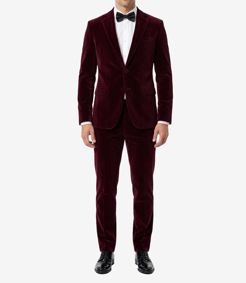 Mens 2 Piece Maroon Velvet Tuxedo - Wedding Tux