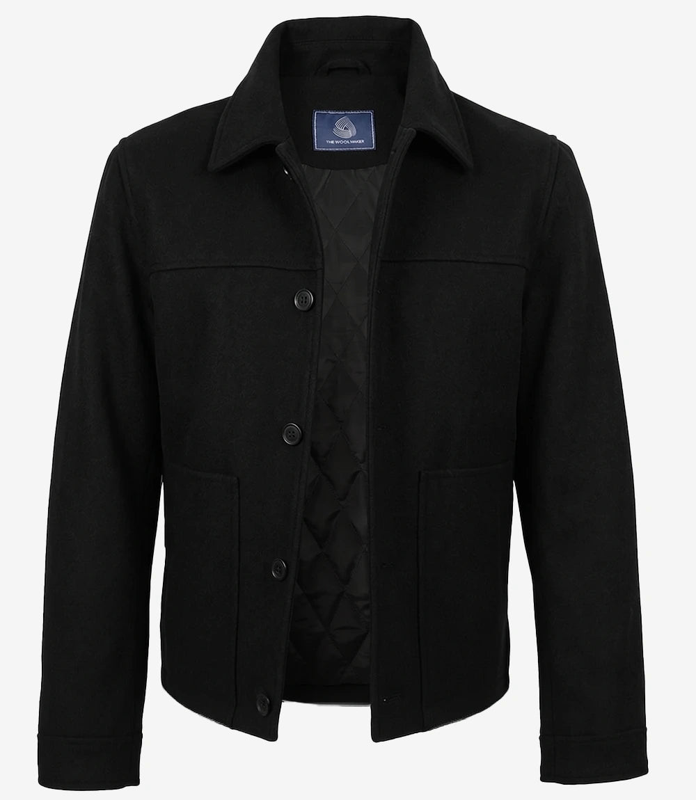 Kevin's Men's Black Wool Button up Jacket - Black