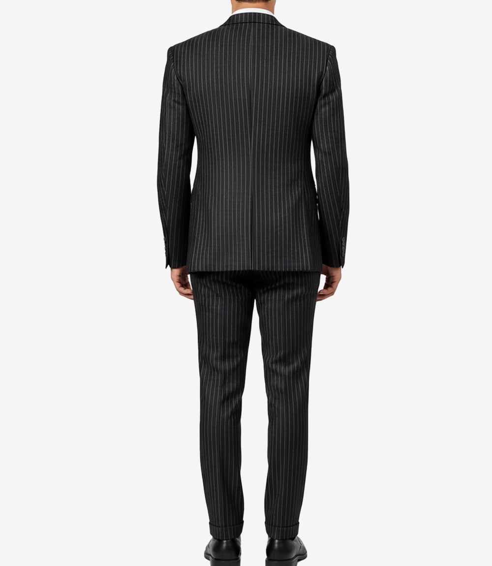 Men's Black Pinstripe Wool-Blend 3-Piece Suit Vintage 1920s Cut