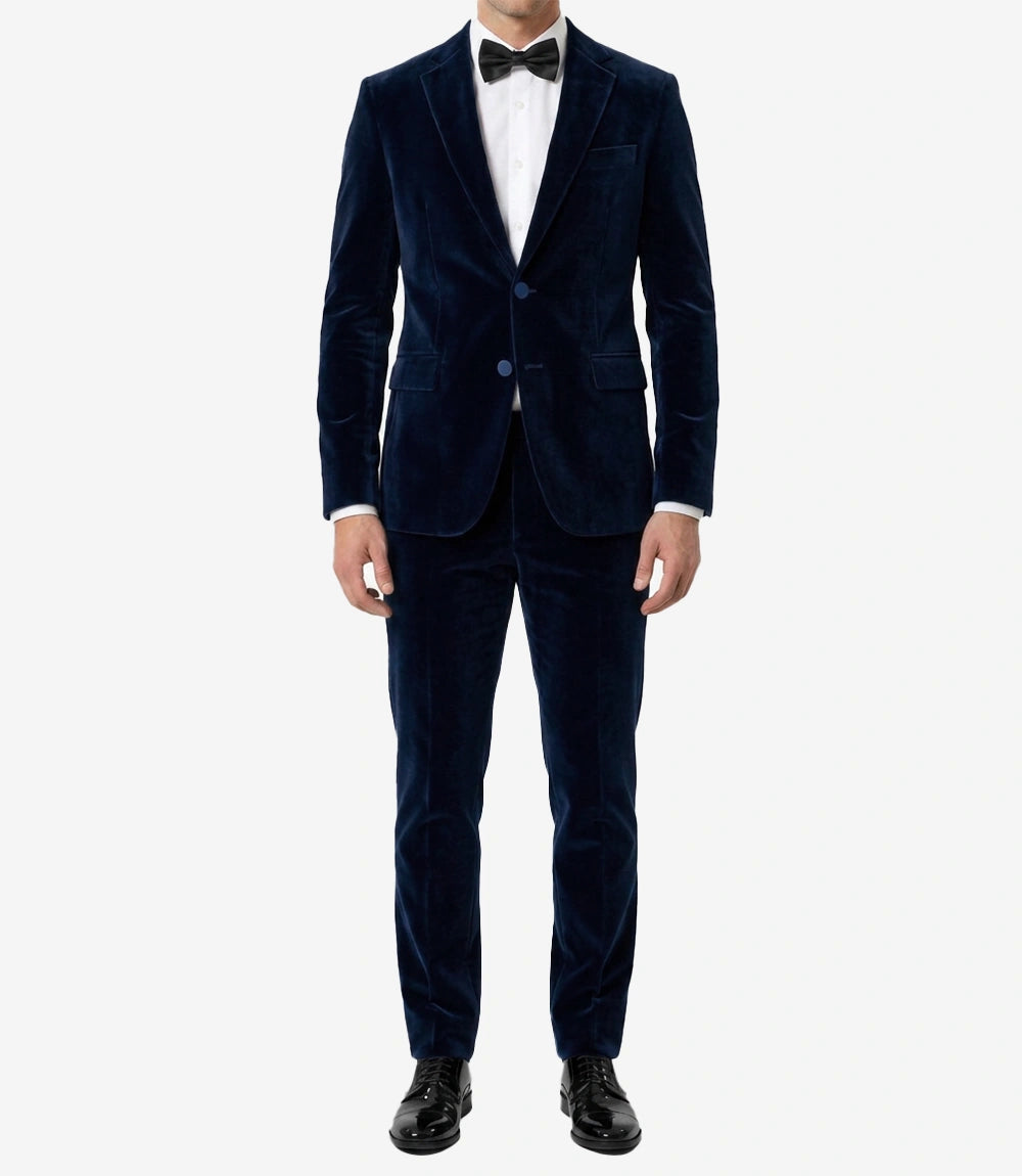 Men's Blue Velvet Tuxedo Jacket — Notch Lapel