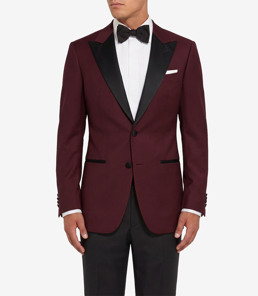 Men's Burgundy Dinner Jacket with Black Peak Lapel